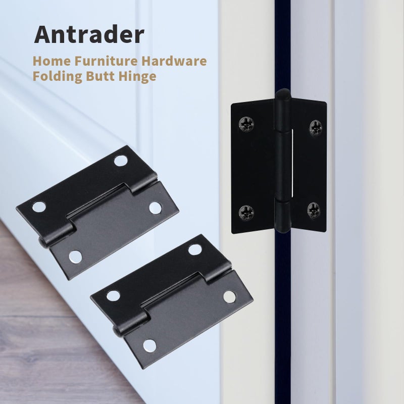 Antrader Folding Hinge, Cabinet Gate Closet Door Hinge 1-1/2'' Long Home Furniture Hardware with 96pcs Screws, Black, 24-Pack - Image 5